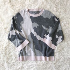 Cable Stitch pink and gray camo camouflage oversized boxy wide sleeve sw…
